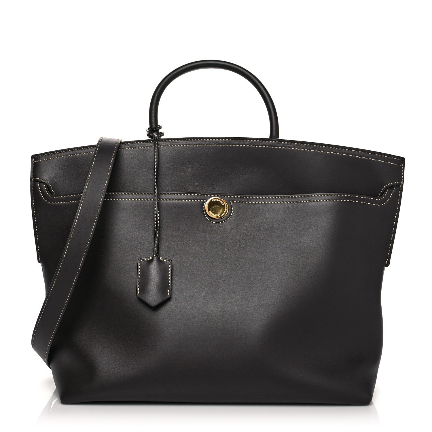 Burberry Calfskin Medium Society Top Handle Tote Dark Brown 1 of 12