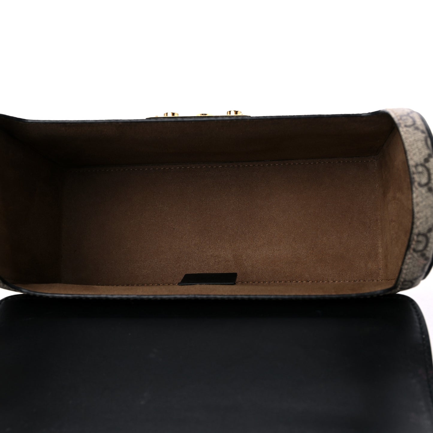 GG Supreme Monogram Small Padlock Bamboo Shoulder Bag Beige Black Cuir