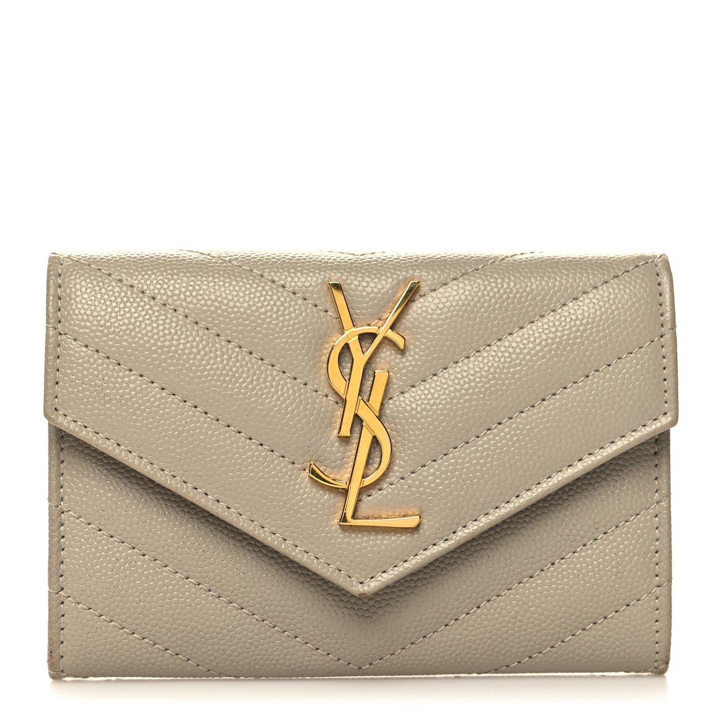 Grain De Poudre Matelasse Chevron Small Monogram Envelope Wallet Dark Beige