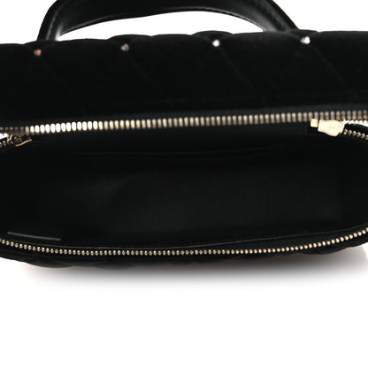 Chanel Velvet Diamanté Quilted Top Handle Slim Vanity Case With Chain Black 5 of 10