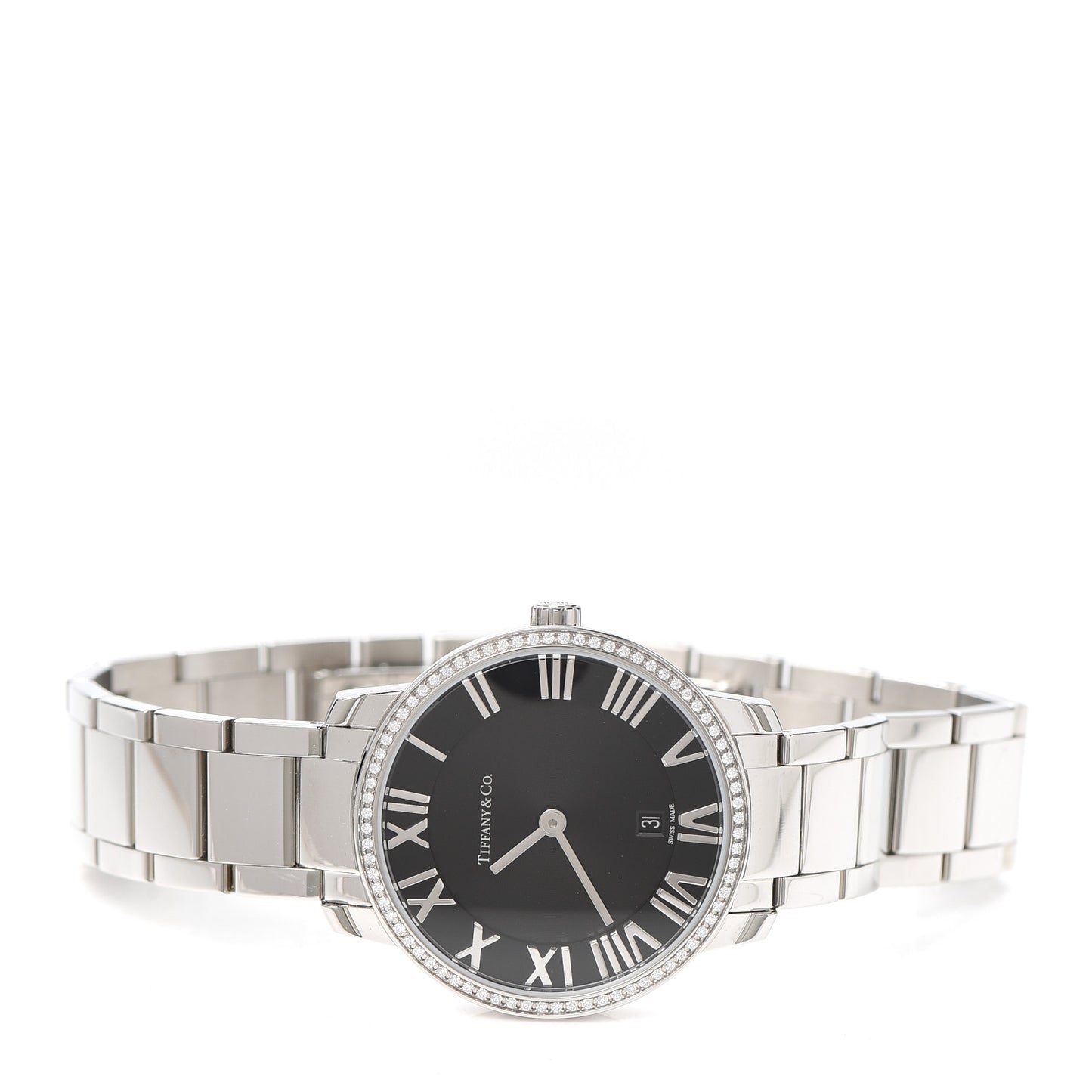 Stainless Steel Diamond Bezel 31mm Atlas 2-Hand Quartz Watch Black