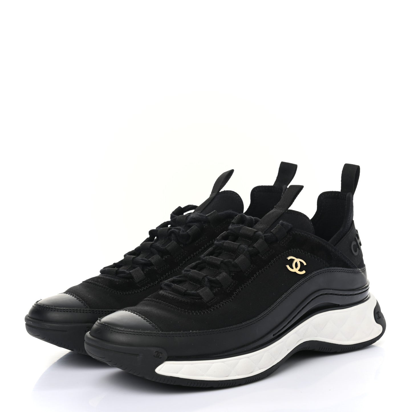 Velvet Calfskin Mixed Fibers CC Sneakers 39.5 Black
