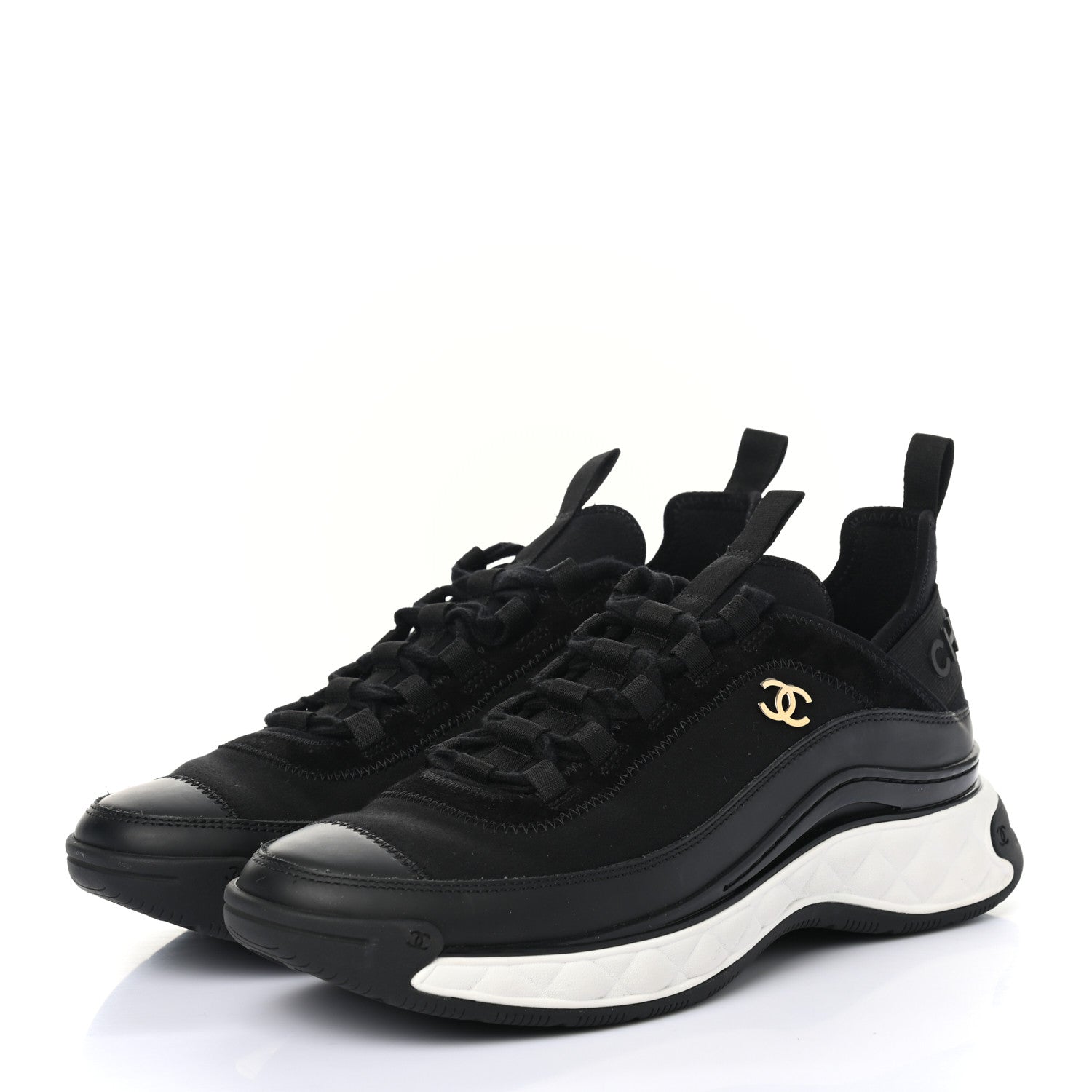 Chanel Velvet Calfskin Mixed Fibers CC Sneakers 39.5 Black 3 of 8