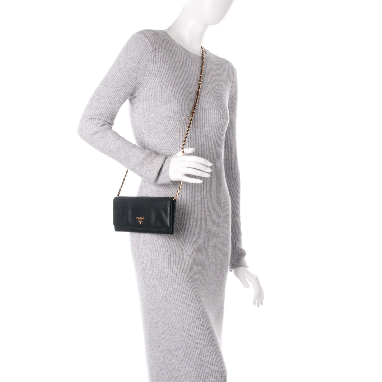 Saffiano Metal Oro Chain Wallet Nero Black
