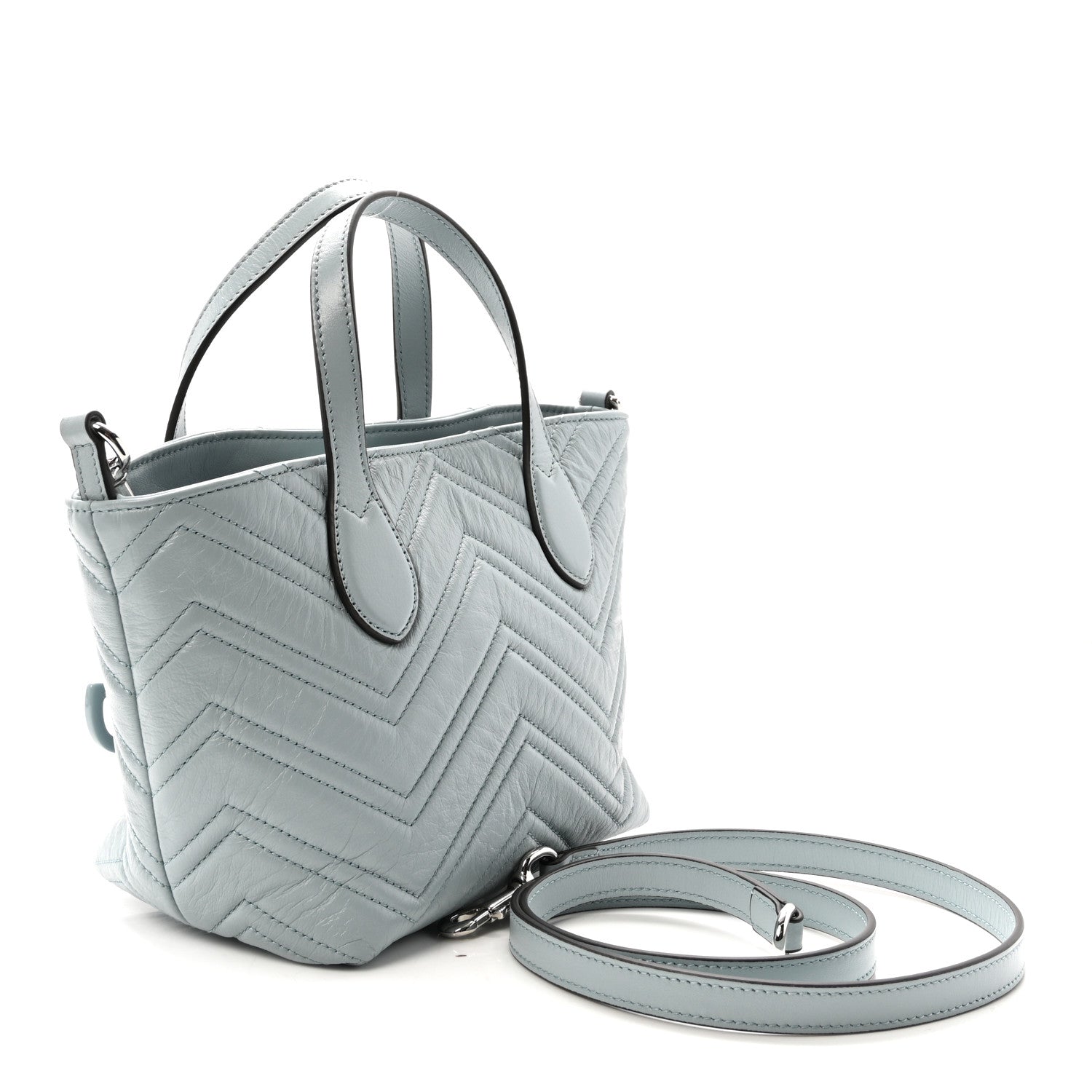 Gucci Nappa Chevron Matelasse Small GG Marmont Tote Bag Icy Blue 3 of 10