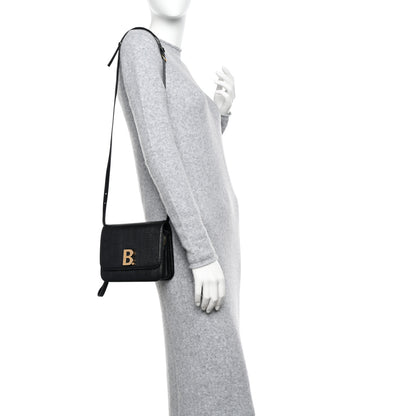 Balenciaga Patent Calfskin Lizard Embossed Small B Crossbody Bag Black 2 of 9