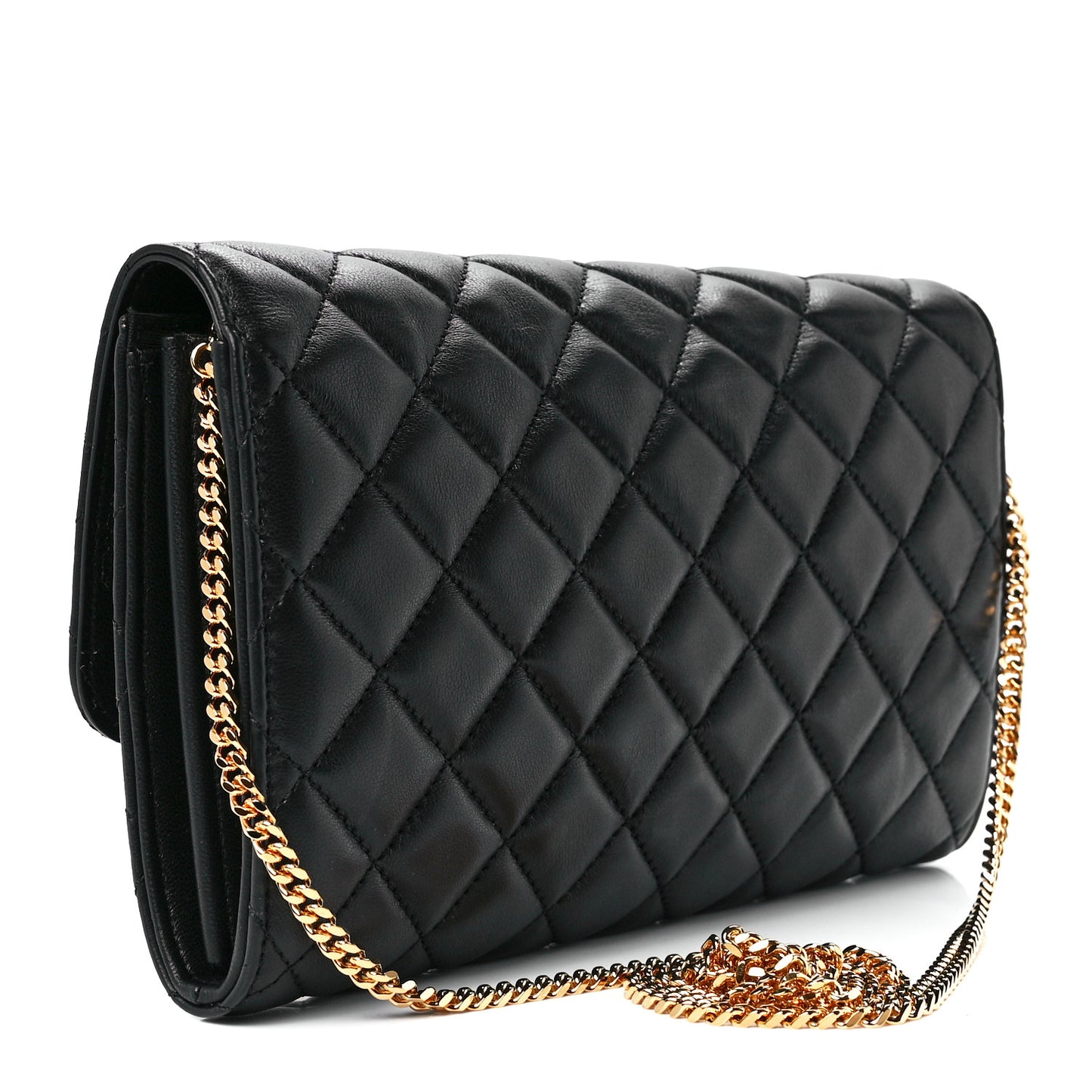 Lambskin Quilted Medusa Wallet On Chain Crossbody Black