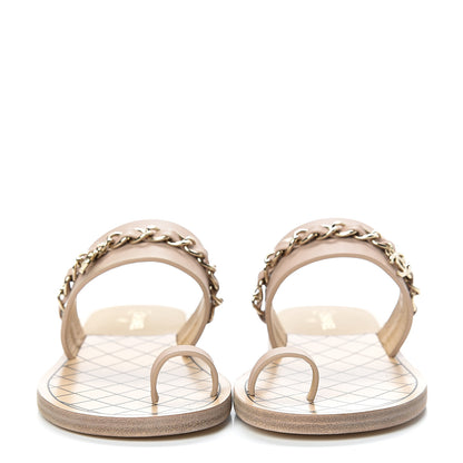 Chanel Calfskin Chain CC Logo Toe Ring Sandals 36 Beige 2 of 7