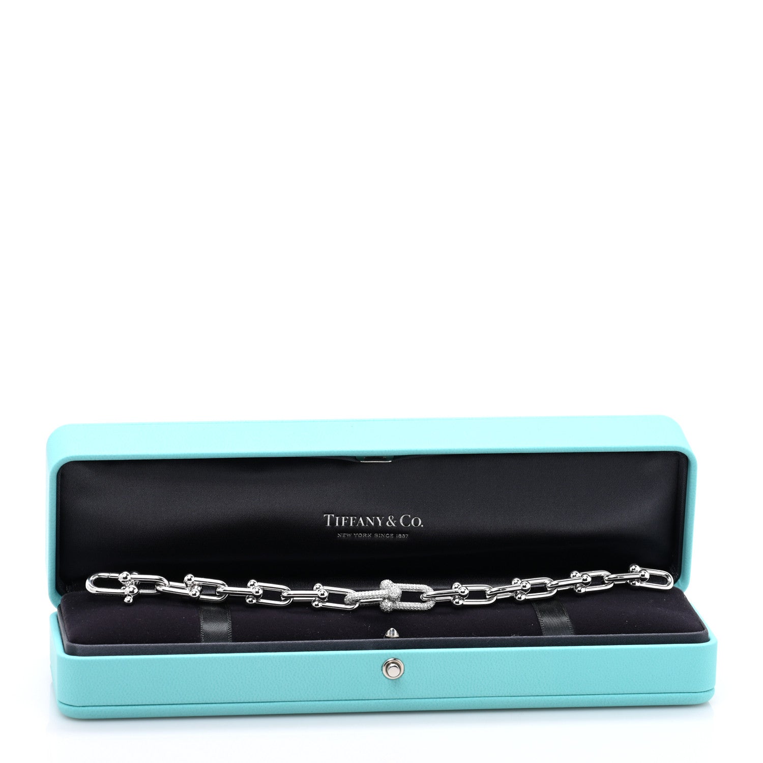 Tiffany 18K White Gold Diamond Medium HardWear Link Bracelet