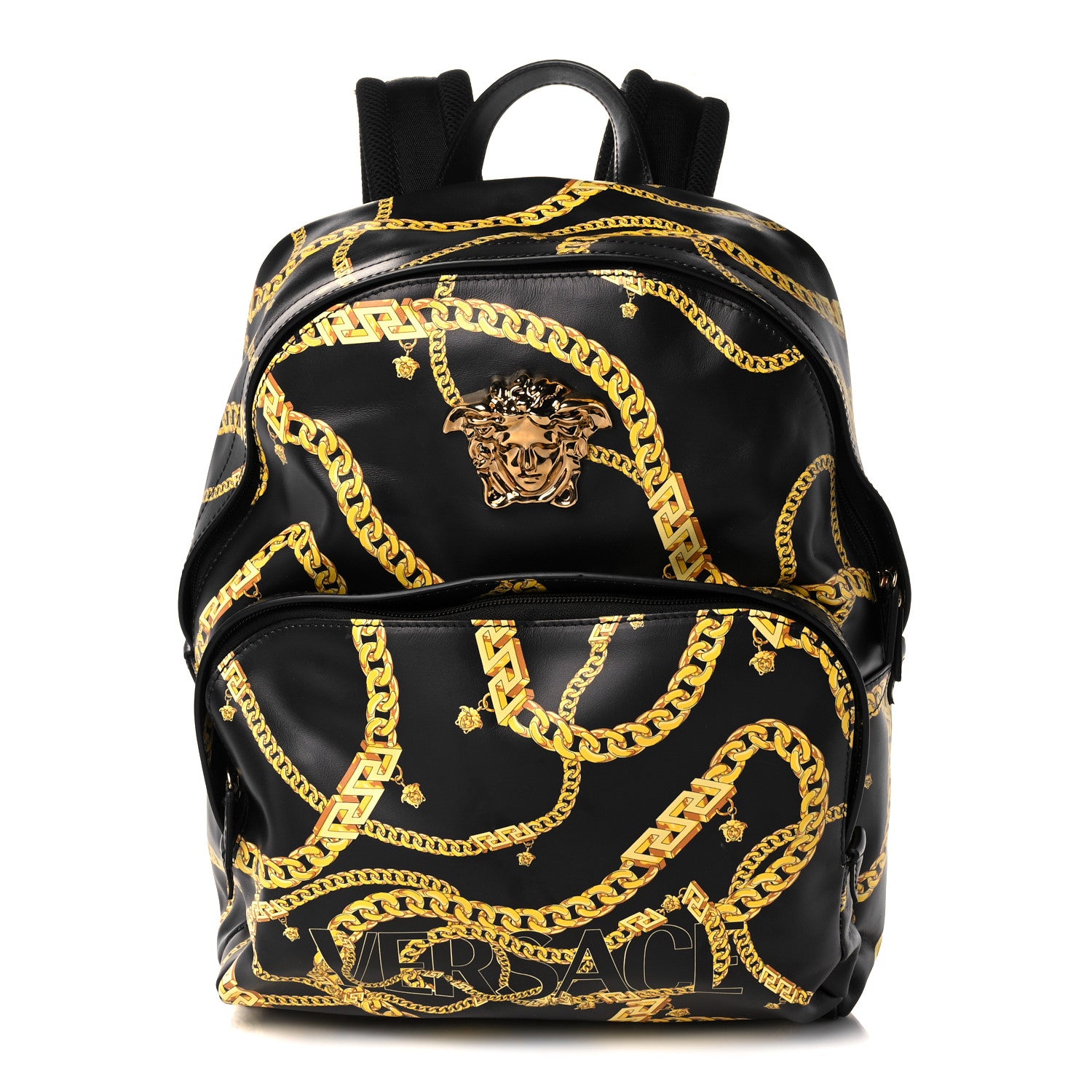 Versace Vinyl Chain Print La Medusa Backpack Black Gold 1 of 12