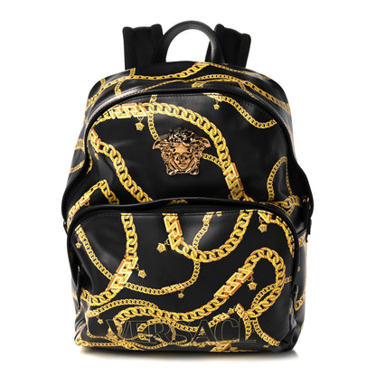 Versace Vinyl Chain Print La Medusa Backpack Black Gold 1 of 12