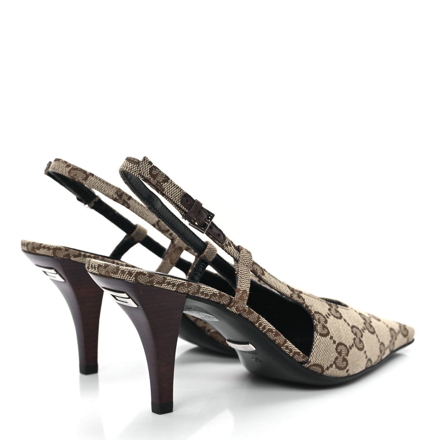 Monogram Malga Kid Square G 75mm Slingback Pumps 35 Beige Ebony New Acero