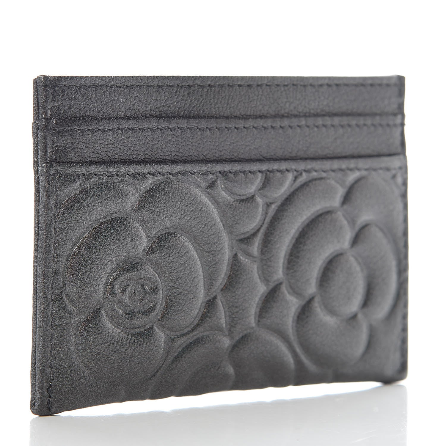 Chanel Goatskin Camellia Embossed Card Holder Grey 3 of 11