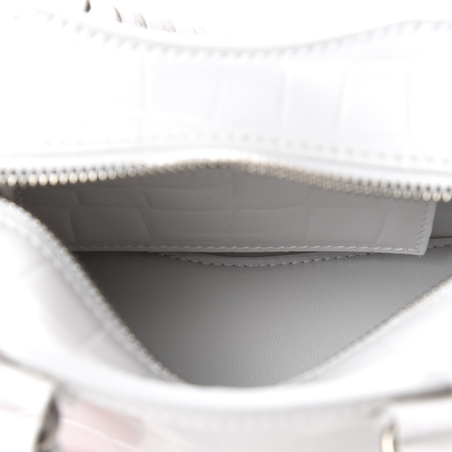 Balenciaga Semi Shiny Calfskin Crocodile Embossed Neo Classic Silver Hardware Nano City Crossbody White 5 of 9