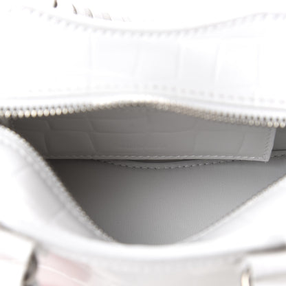 Balenciaga Semi Shiny Calfskin Crocodile Embossed Neo Classic Silver Hardware Nano City Crossbody White 5 of 9