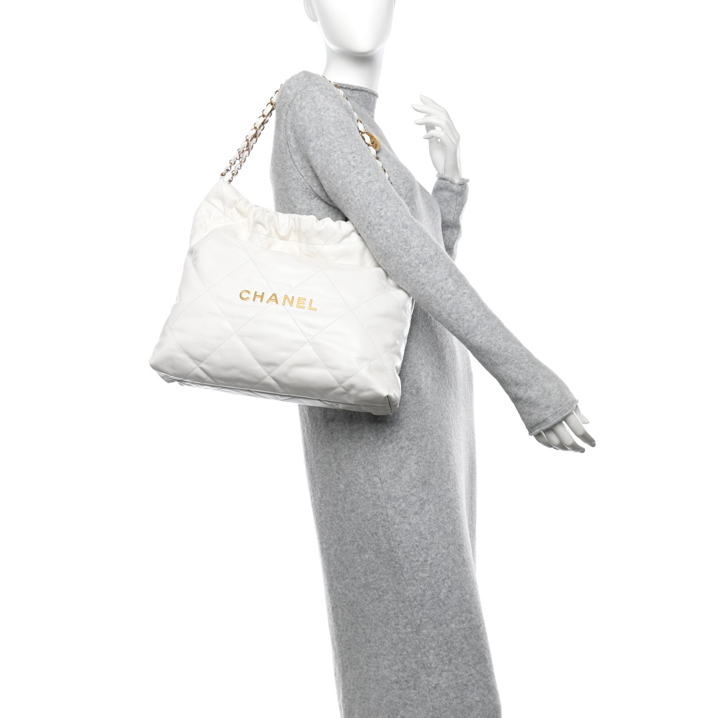 Shiny Calfskin Quilted Chanel 22 White