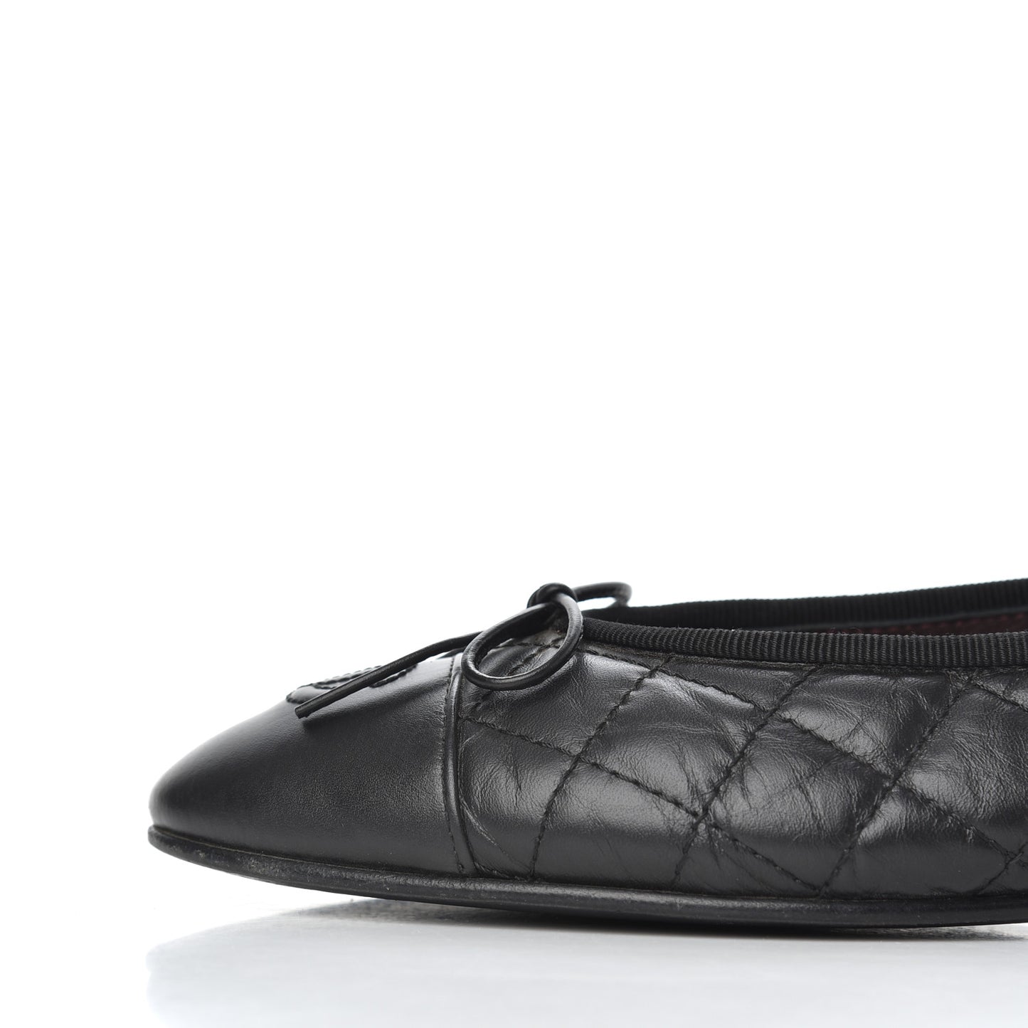 Aged Calfskin Quilted CC Cap Toe Ballerina Flats 38 Black