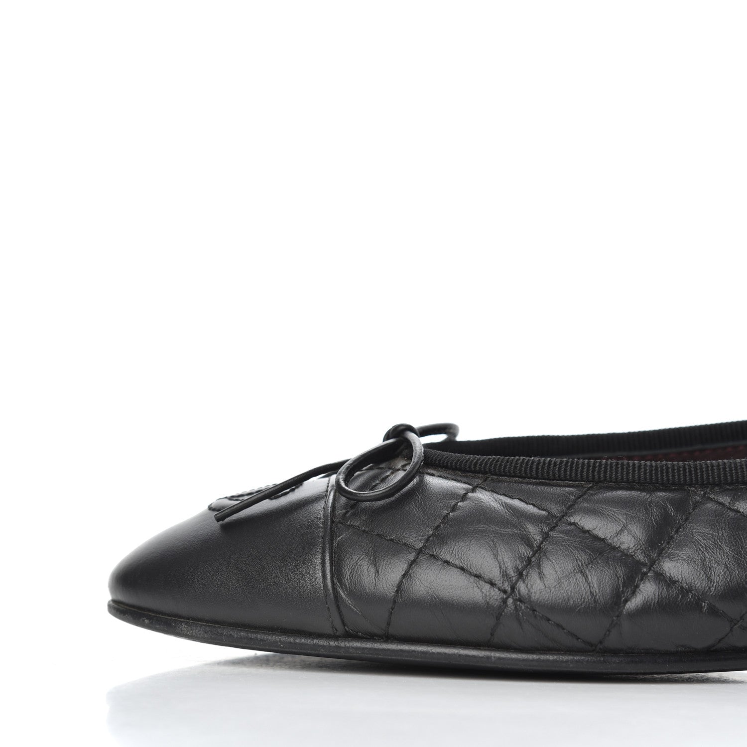 Chanel Aged Calfskin Quilted CC Cap Toe Ballerina Flats 38 Black 10 of 25