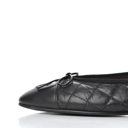 Chanel Aged Calfskin Quilted CC Cap Toe Ballerina Flats 38 Black 10 of 25