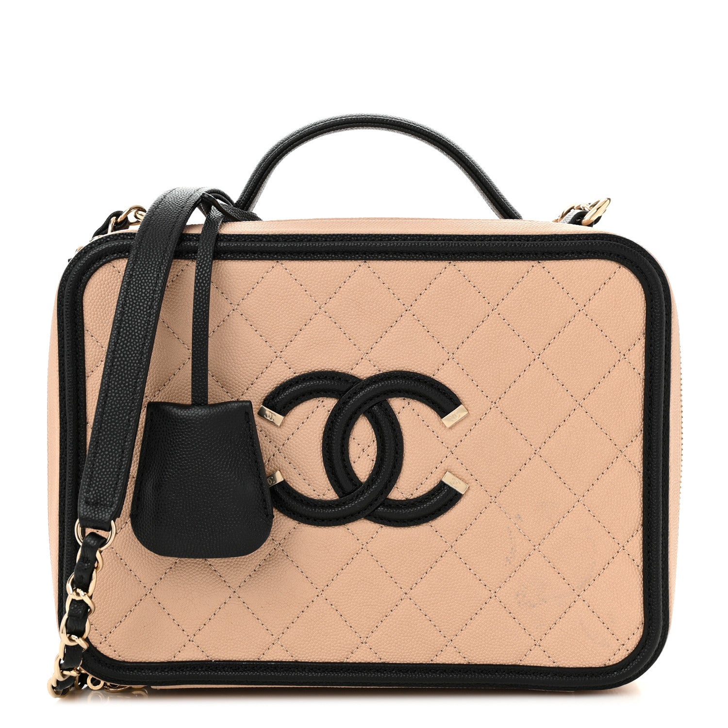 Chanel Caviar Quilted Medium CC Filigree Vanity Case Beige Black 1 of 13