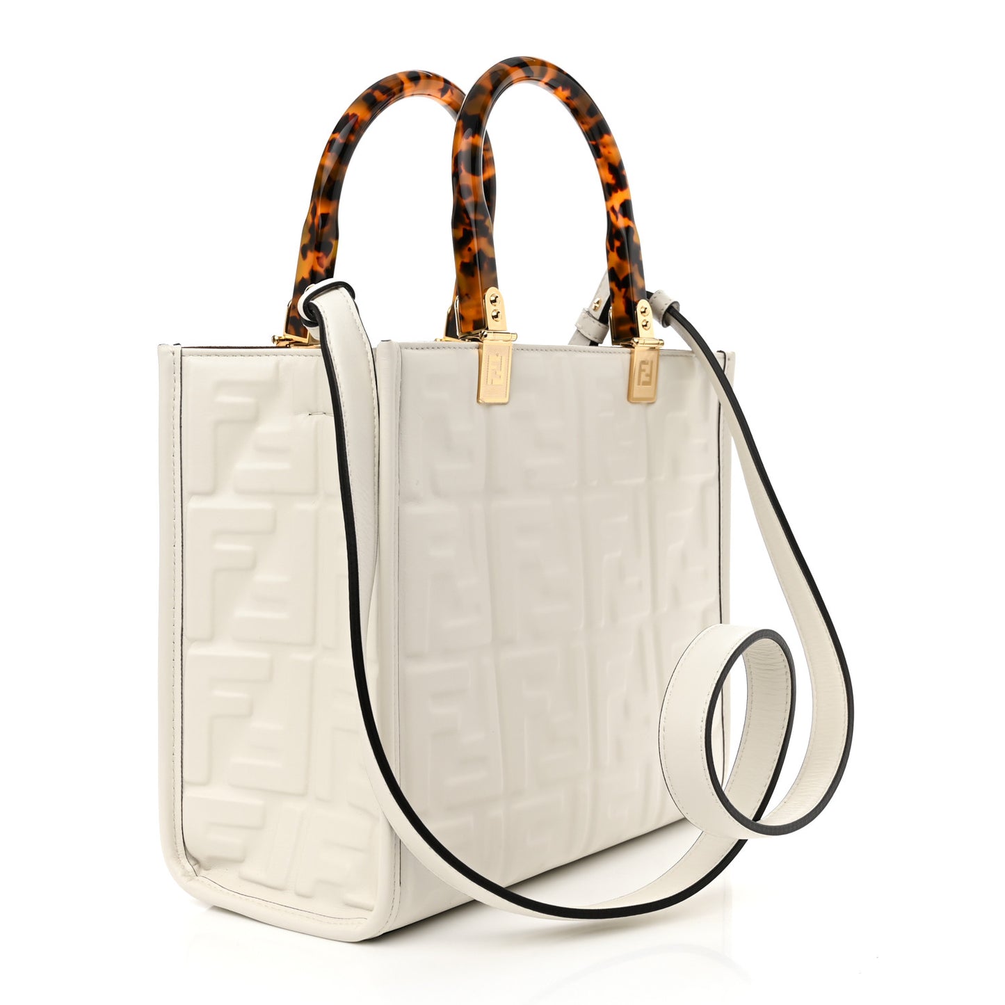 Vitello Plexiglass FF Embossed Small Fendi Sunshine Shopper Tote White