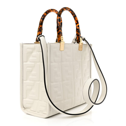 Fendi Vitello Plexiglass FF Embossed Small Fendi Sunshine Shopper Tote White 3 of 12
