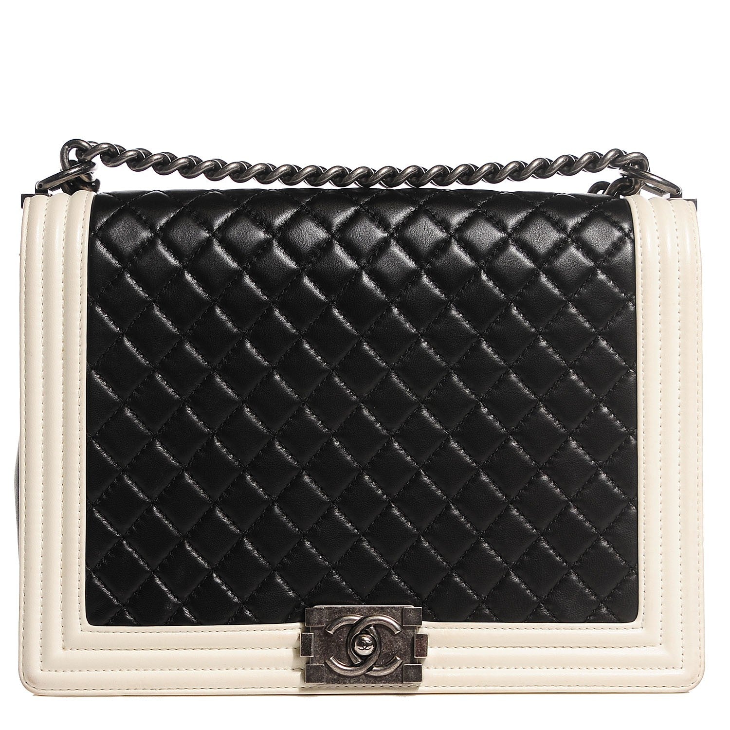 Chanel Lambskin Quilted Large Boy Flap Black White 1 of 8