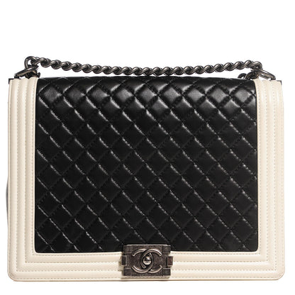 Chanel Lambskin Quilted Large Boy Flap Black White 1 of 8