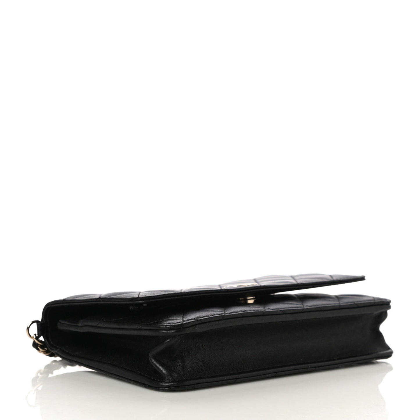 Lambskin Quilted Pearl Wallet On Chain WOC Black