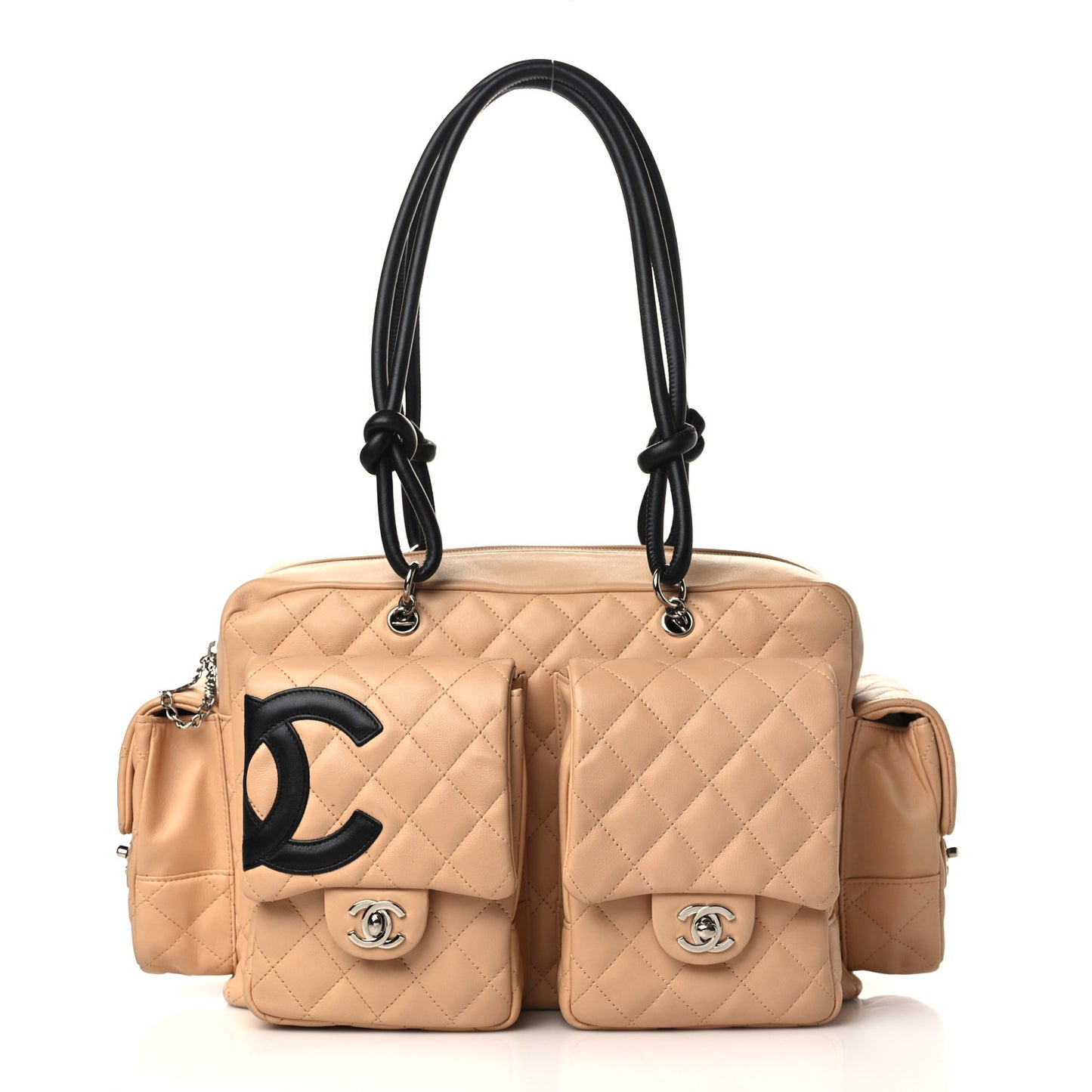 Calfskin Quilted Large Cambon Multipocket Reporter Beige Black