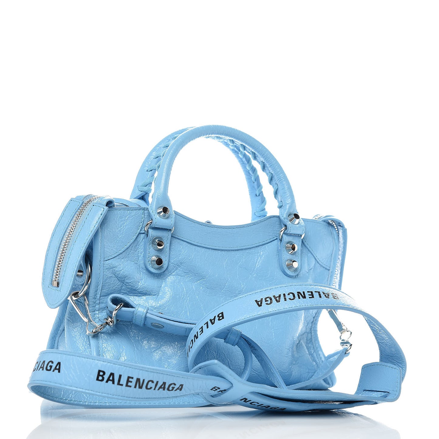 Agneau Classic Silver Hardware Mini City Logo Strap Baby Blue Black