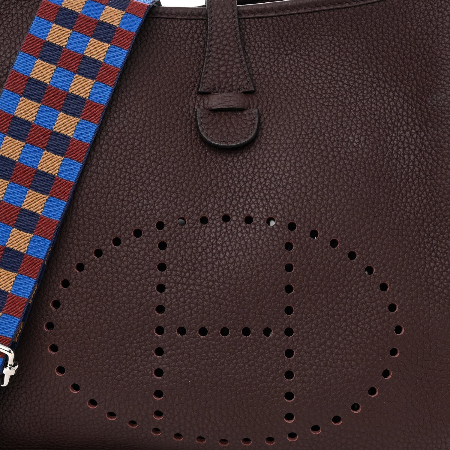 Hermes Taurillon Clemence Quadrille Evelyne III PM Rouge Sellier Bleu Billard Biscuit Rouge H 8 of 11
