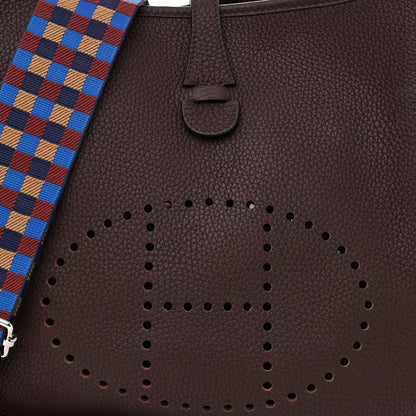 Hermes Taurillon Clemence Quadrille Evelyne III PM Rouge Sellier Bleu Billard Biscuit Rouge H 8 of 11
