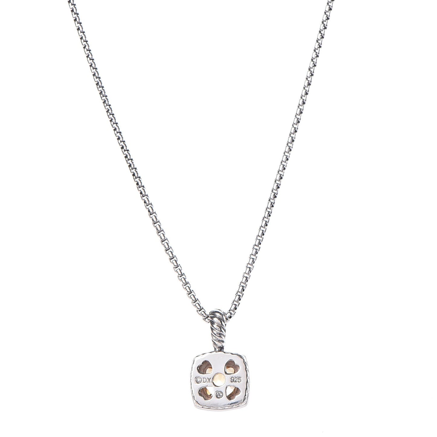 Sterling Silver Diamond Citrine 7mm Petite Albion Pendant Necklace