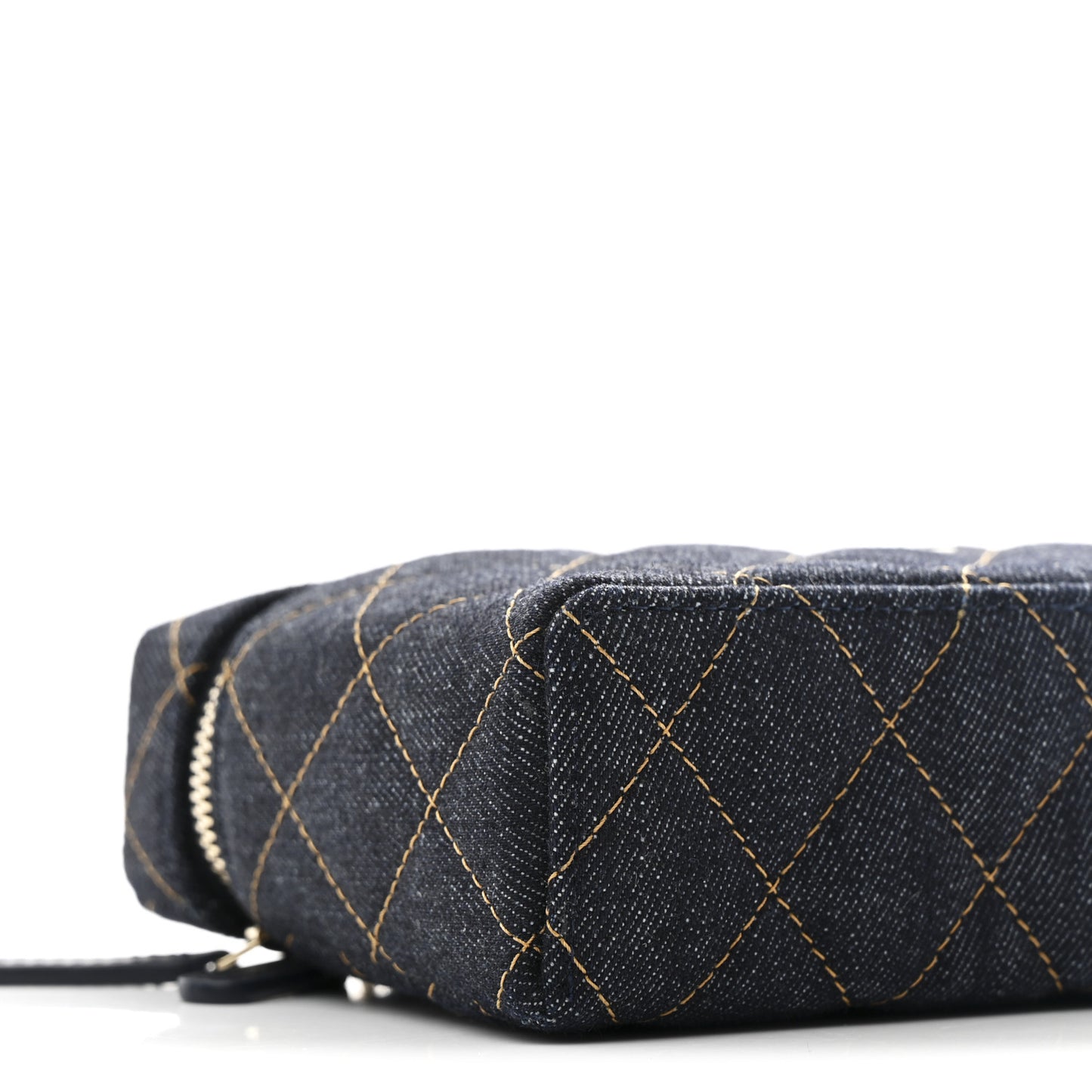 Denim Quilted Top Handle Slim Vanity Case With Chain Dark Blue Orange