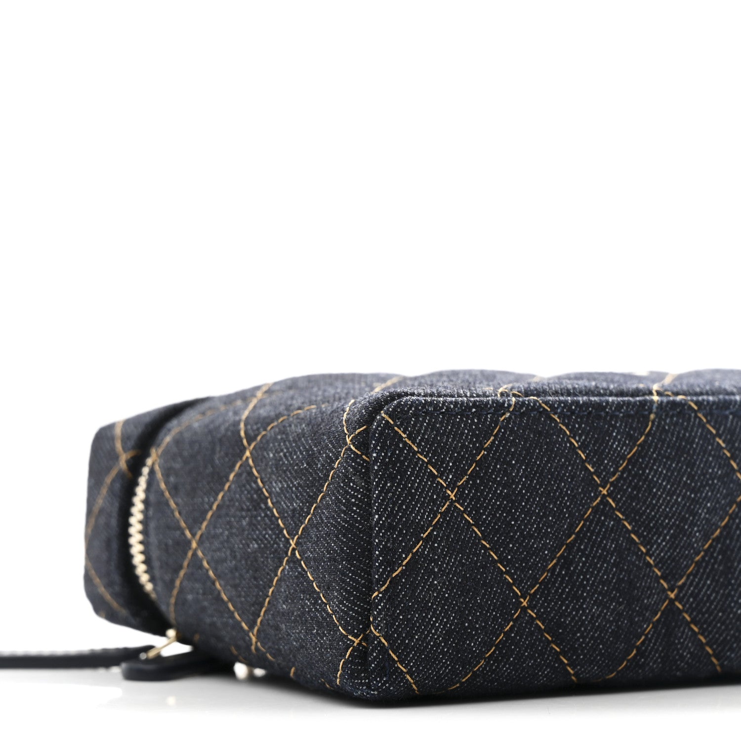 Chanel Denim Quilted Top Handle Slim Vanity Case With Chain Dark Blue Orange 9 of 11