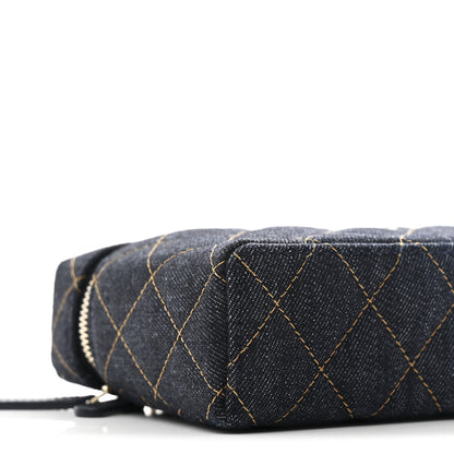 Chanel Denim Quilted Top Handle Slim Vanity Case With Chain Dark Blue Orange 9 of 11