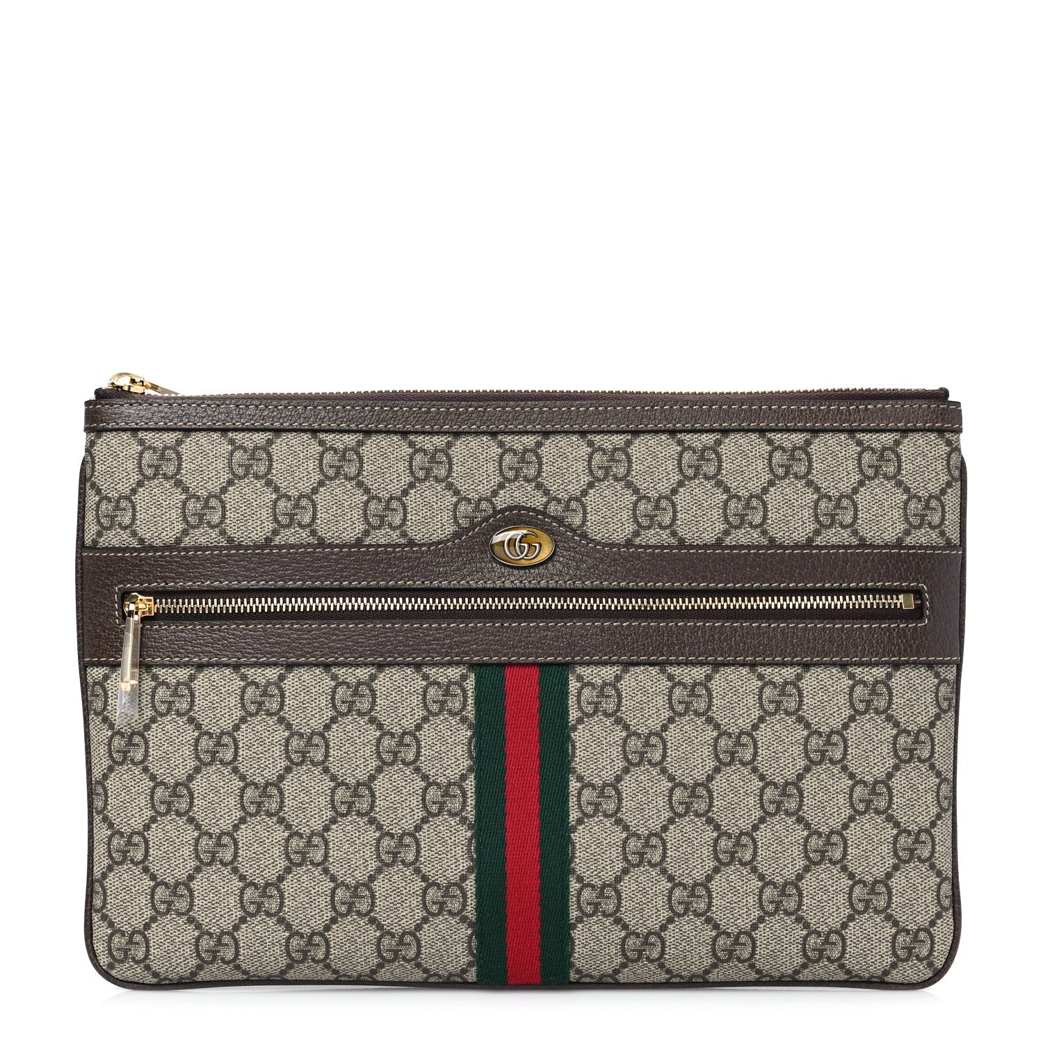 Gucci GG Supreme Monogram Large Ophidia Pouch Clutch Brown 1 of 9