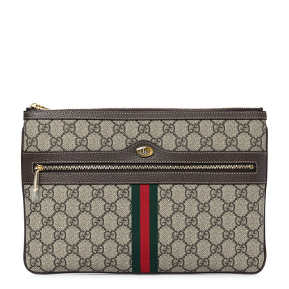 Gucci GG Supreme Monogram Large Ophidia Pouch Clutch Brown 1 of 9