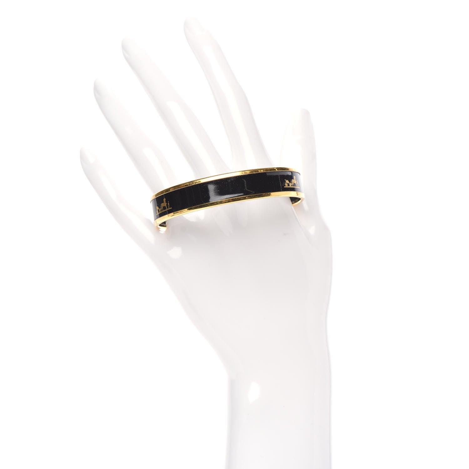 Hermes Enamel Printed Caleche Narrow Bracelet 70 Black 2 of 6