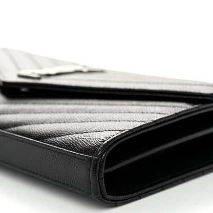 Saint Laurent Grain De Poudre Matelasse Chevron Monogram Chain Wallet Black 9 of 9