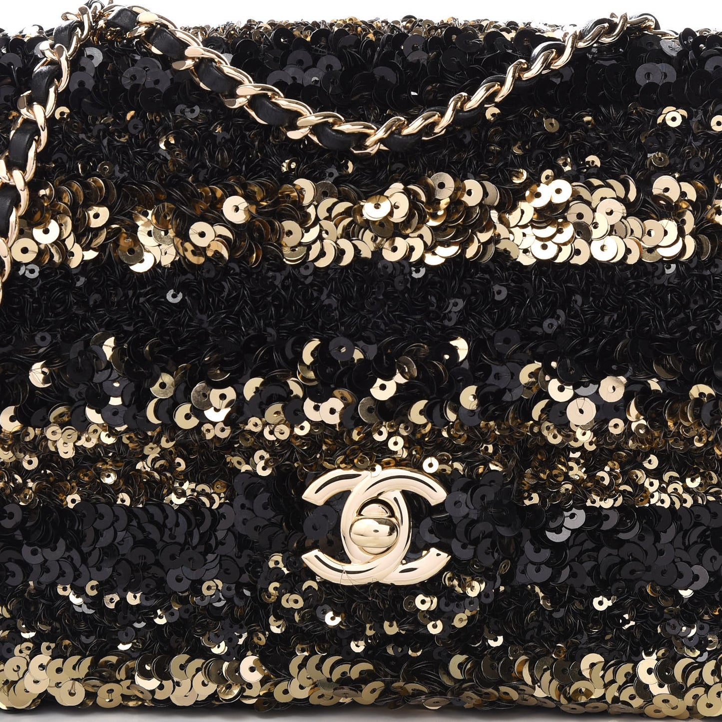 Sequin Striped Classic Mini Flap Black Gold