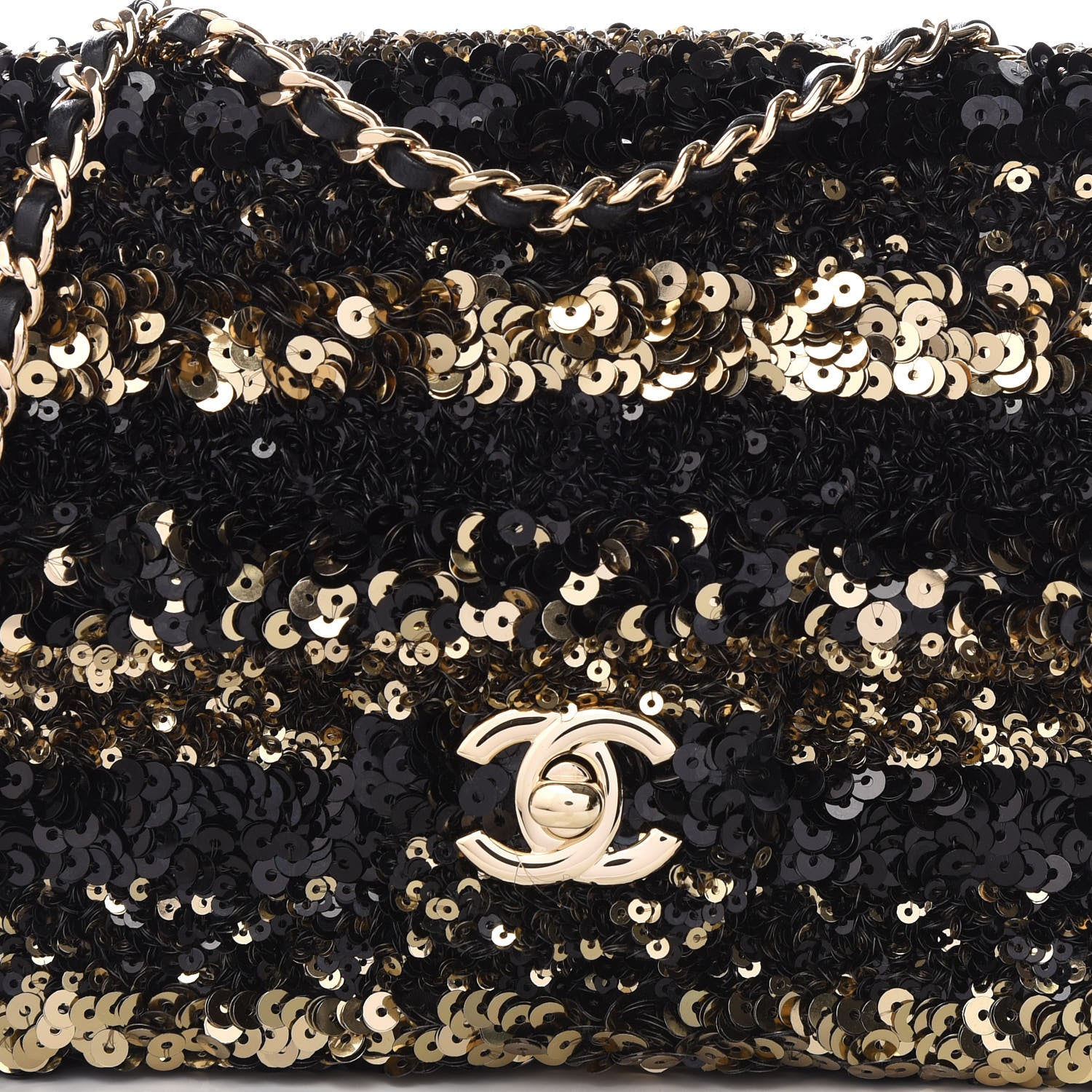 Chanel Sequin Striped Classic Mini Flap Black Gold 9 of 9