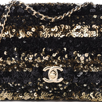 Chanel Sequin Striped Classic Mini Flap Black Gold 9 of 9