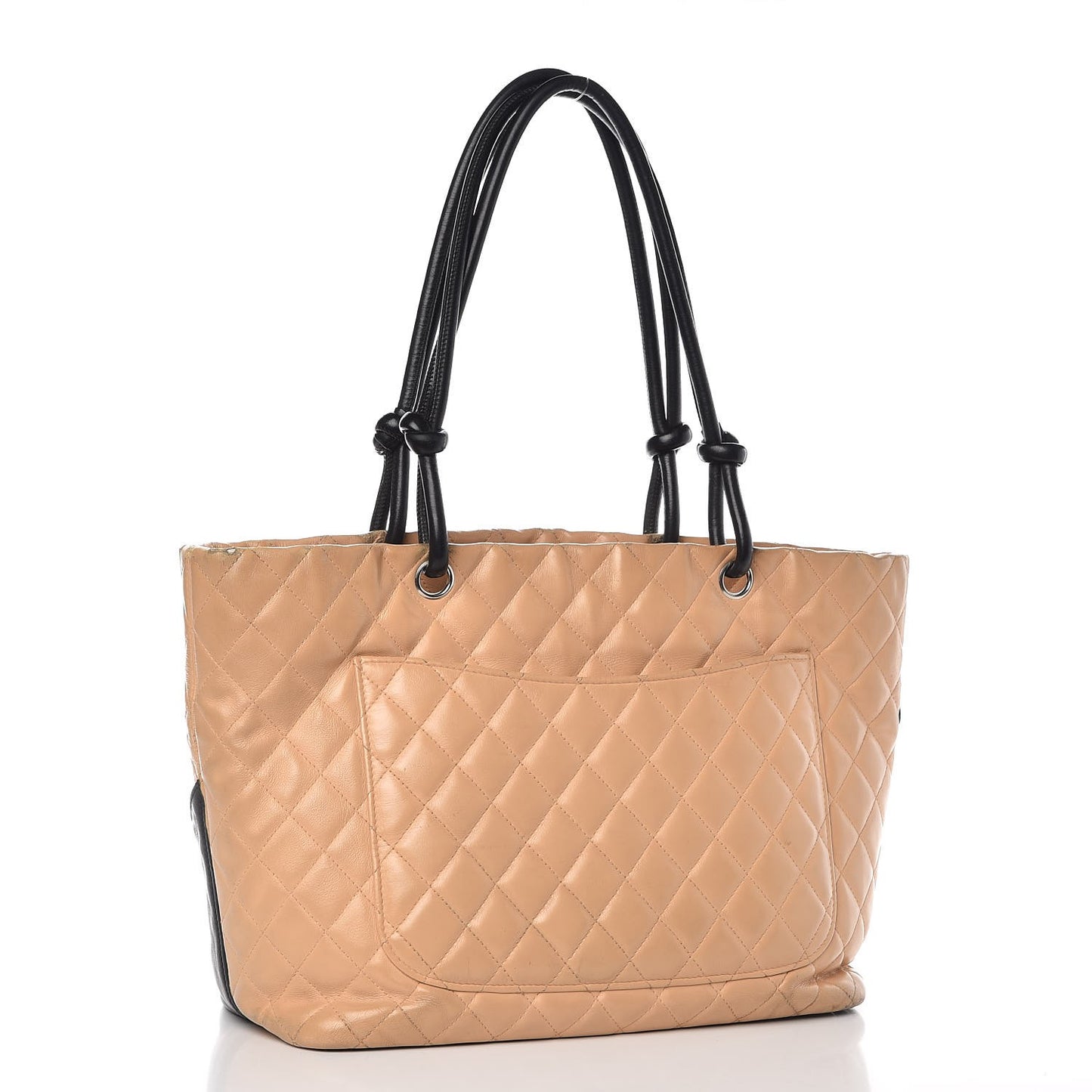 Calfskin Quilted Large Cambon Tote Beige Black