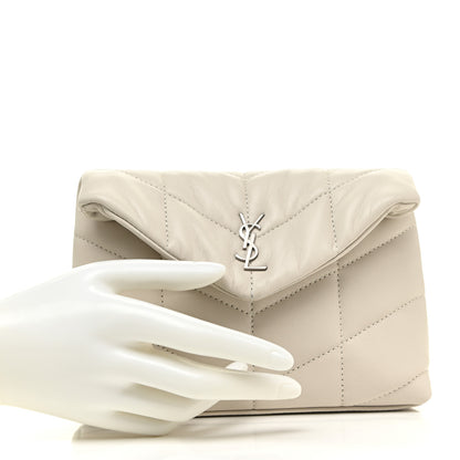 Saint Laurent Lambskin Monogram Loulou Puffer Pouch Clutch Crema Soft 2 of 13