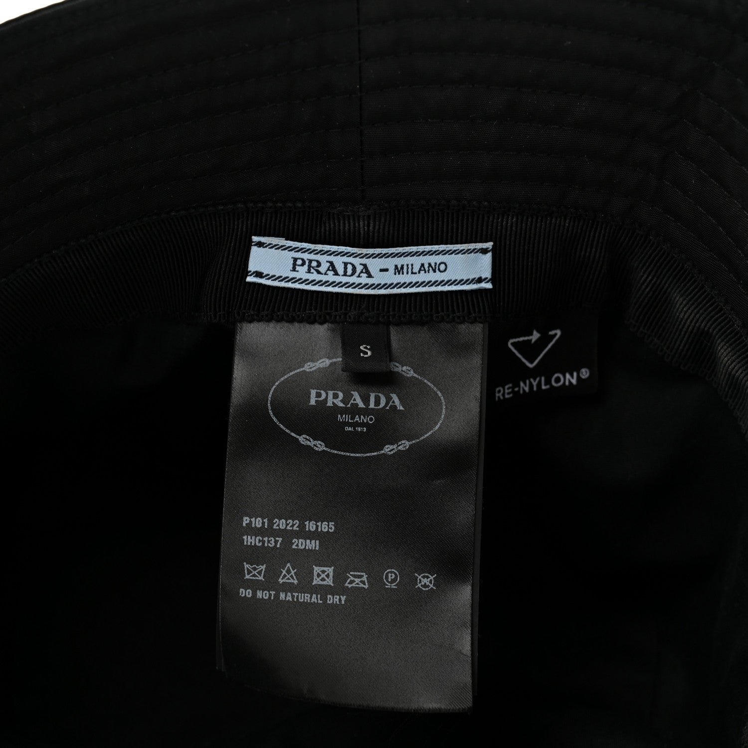 Prada Re-Nylon Metal Triangle Logo Womens Bucket Hat S Black 7 of 9