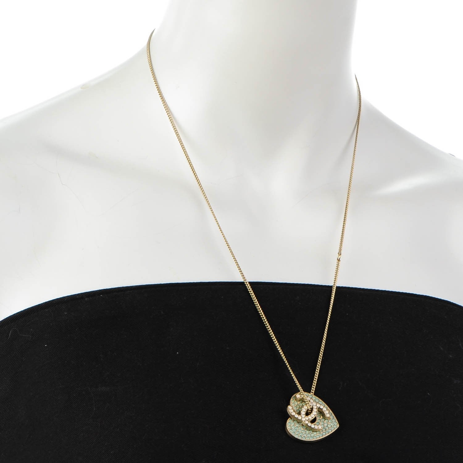 Chanel Crystal Heart CC Charm Necklace Gold 2 of 4