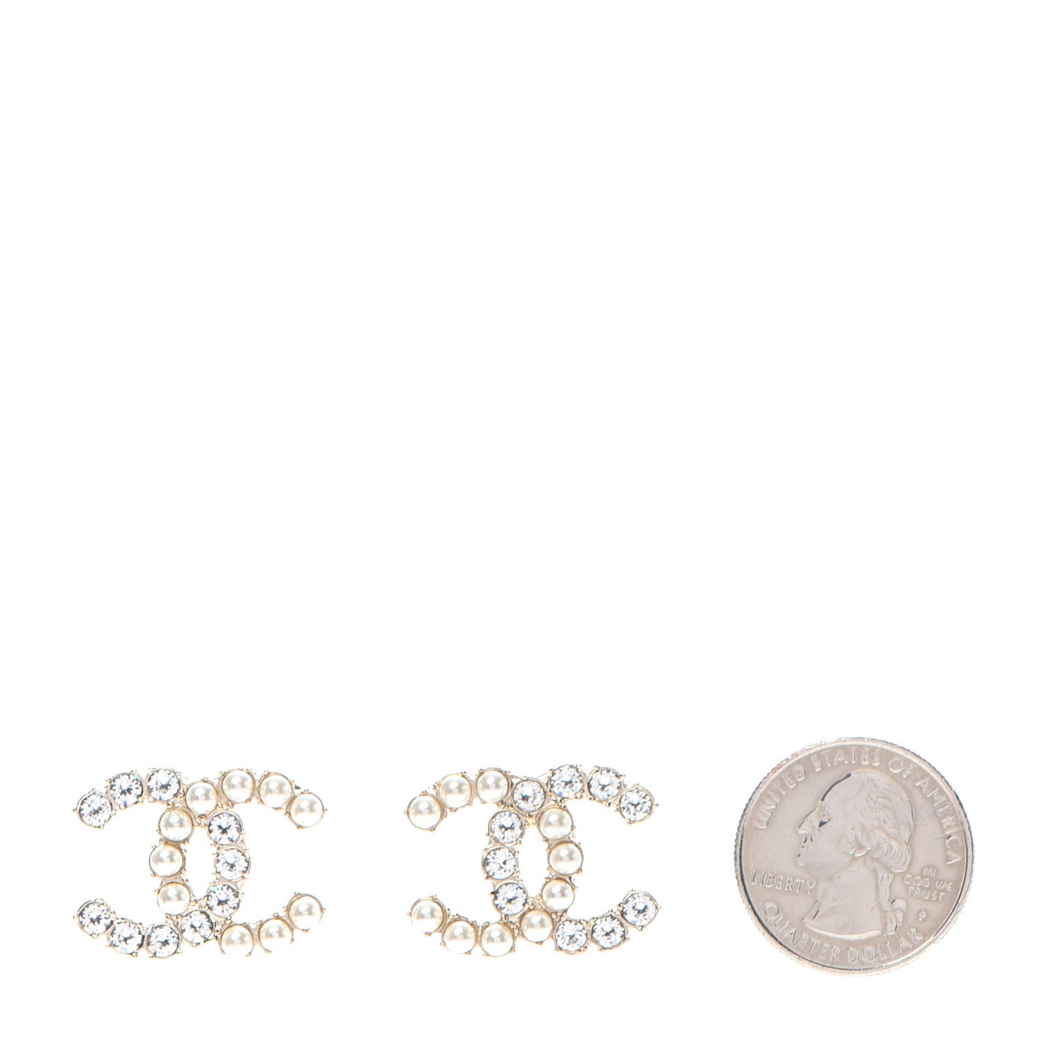 Chanel Crystal Pearl CC Dazzling Domino Earrings Gold 2 of 5