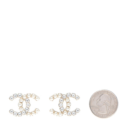 Chanel Crystal Pearl CC Dazzling Domino Earrings Gold 2 of 5